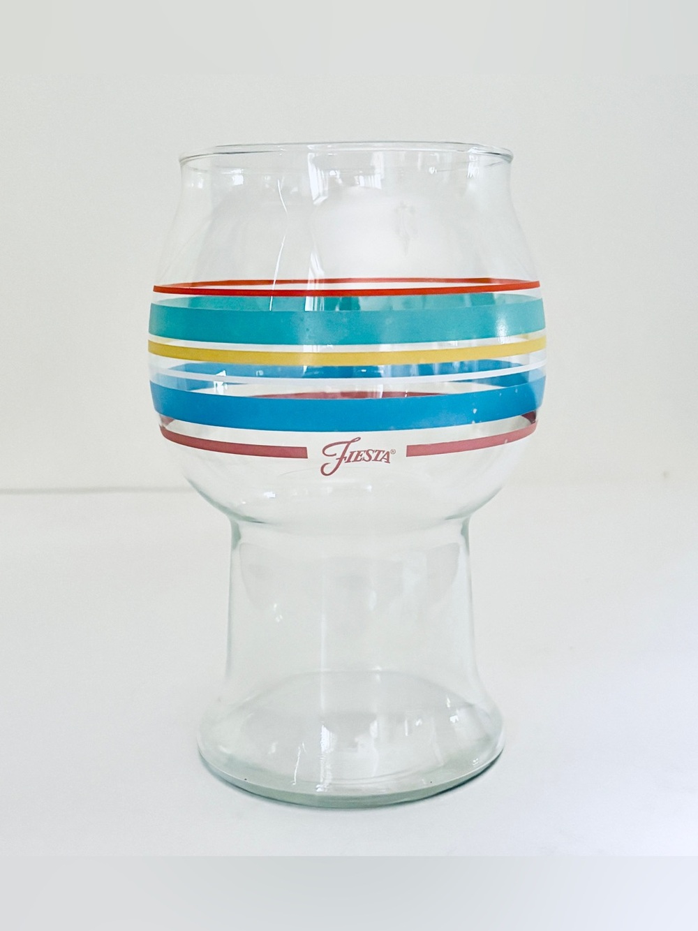 Vintage Fiesta Glass Floating Pillar Holder Hurricane Lamp Striped Original Box
